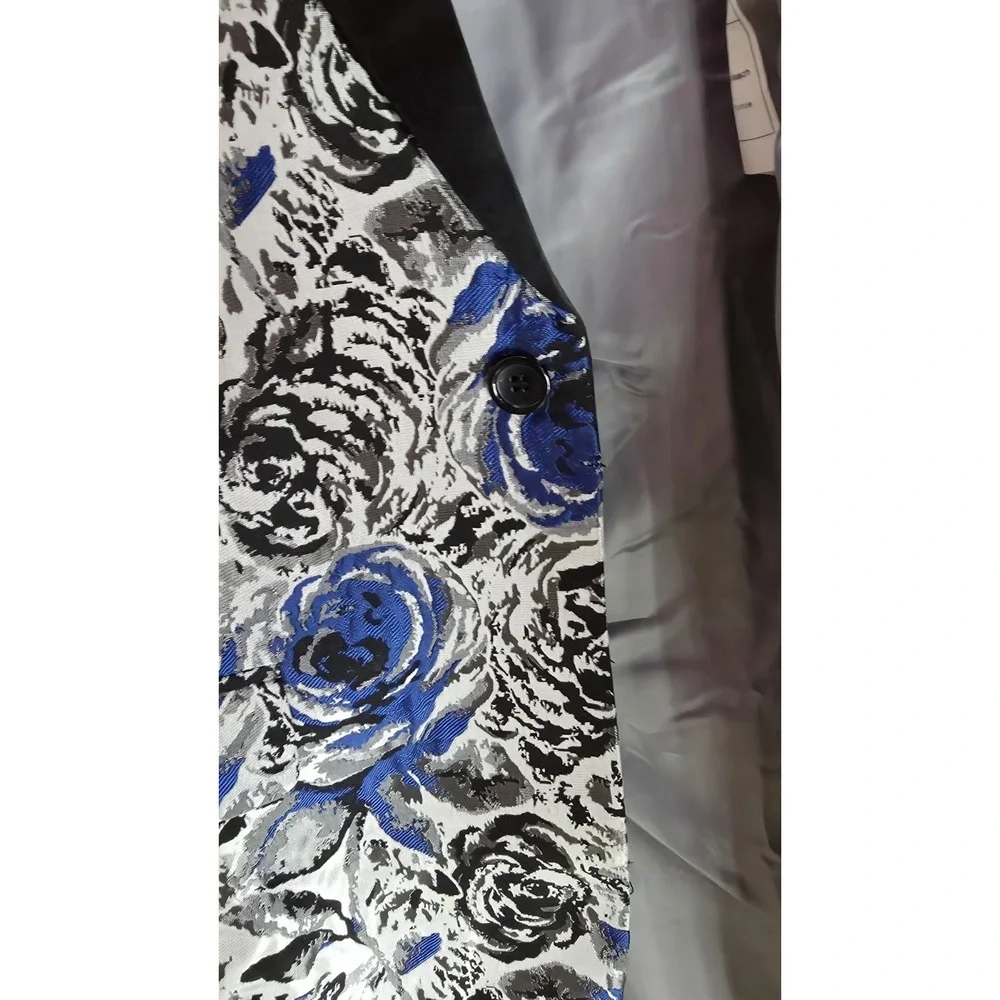 MAGE MALE 3XL - Men's Floral Blue Grey Blazer Single Button - Picture 3 of 9